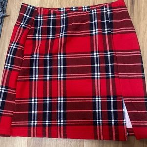 Red, black, and white plaid skirt